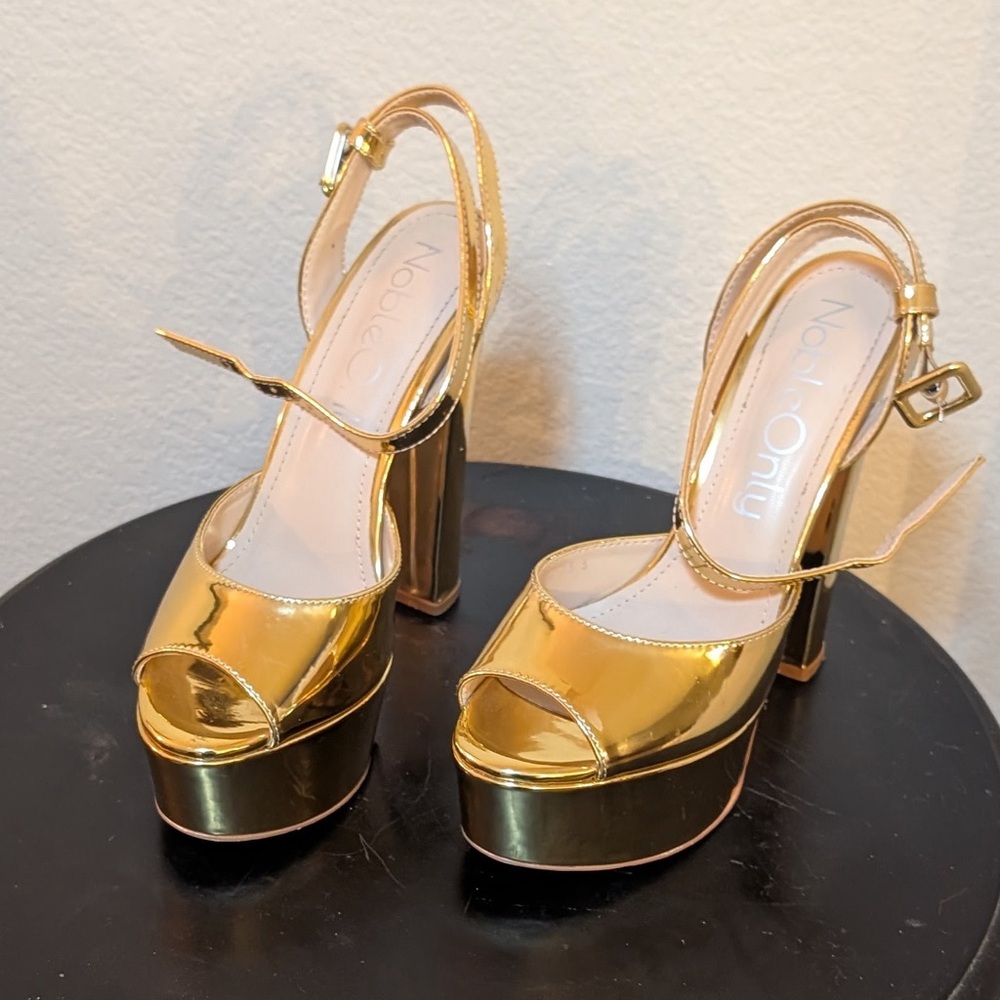 Gold Metallic Platform Slingback Heels